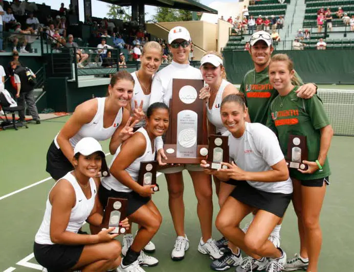 Female Tennis players posing with trophies