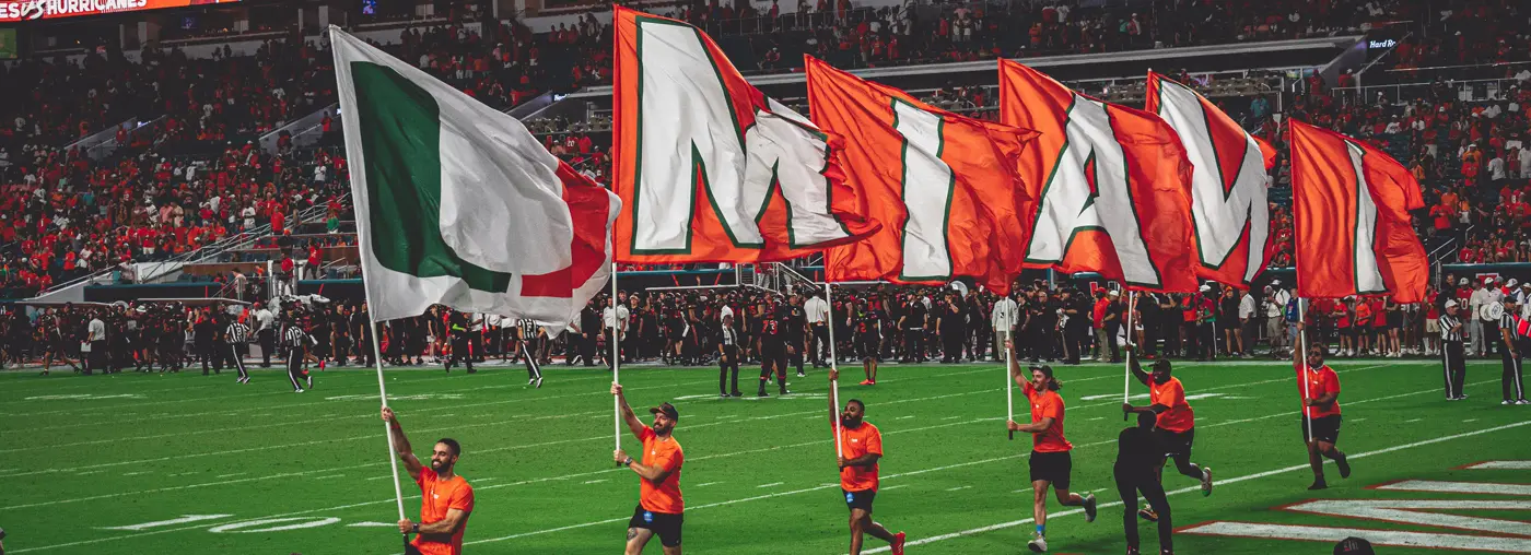 people carrying flags onto the field