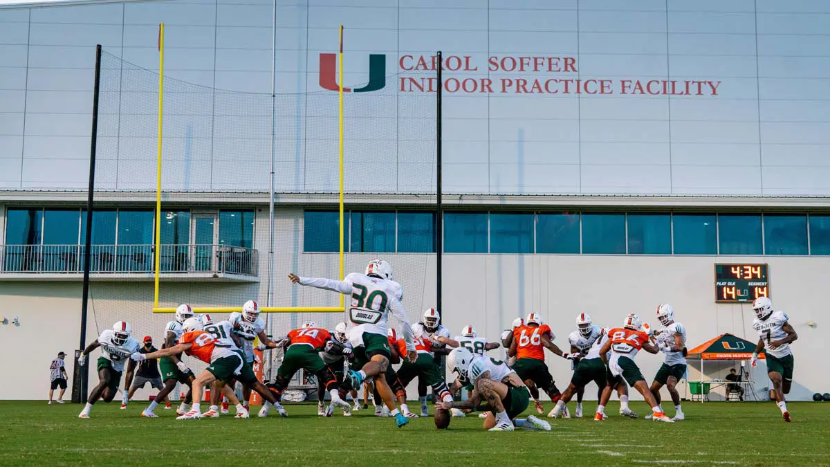 Football team practicing on the field