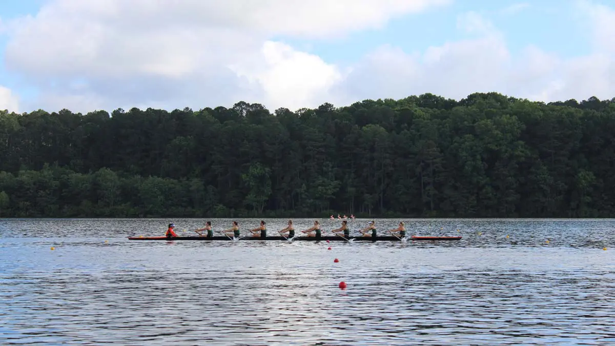 Women rowing in a lake
